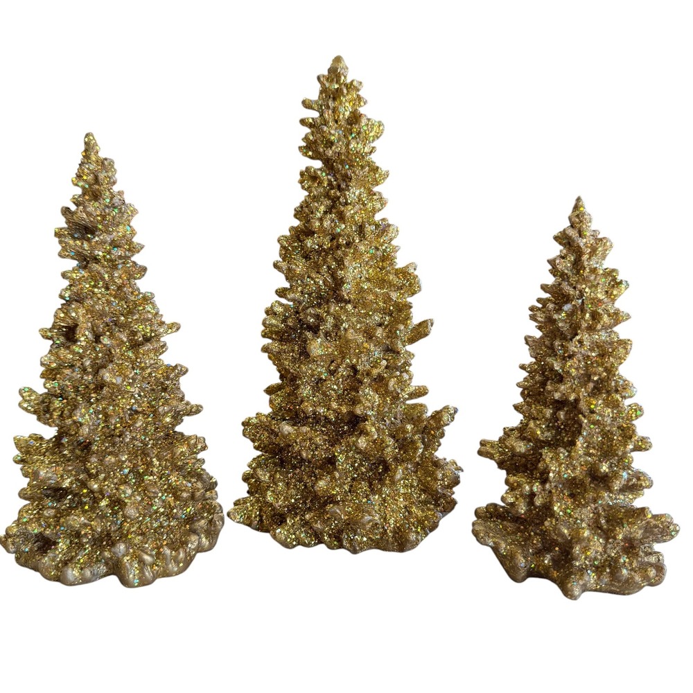 Department 56 Gold Glitter Christmas Tree Set of 3 Holiday Decor Multi 56.49004